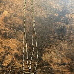 Elegant Lucky Brand Layered Gold Necklace with Crystal Pendant